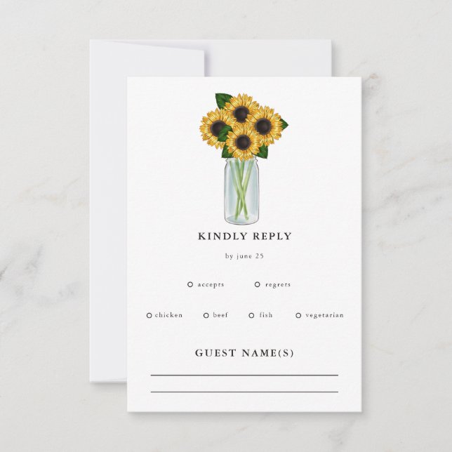Rustikale Sonnenblumen Mason Jar Wedding RSVP Karte (Vorderseite)
