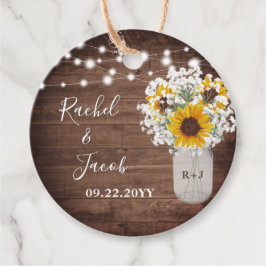 Rustikale Sonnenblumen Monogram Jar Lights Hochzei Geschenkanhänger