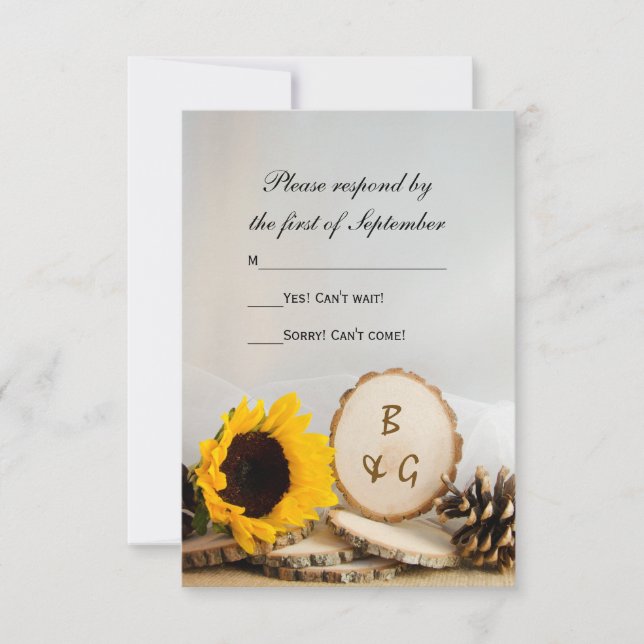 Rustikale Sonnenblumen Naturholz-Hochzeitkarte RSV RSVP Karte (Vorderseite)