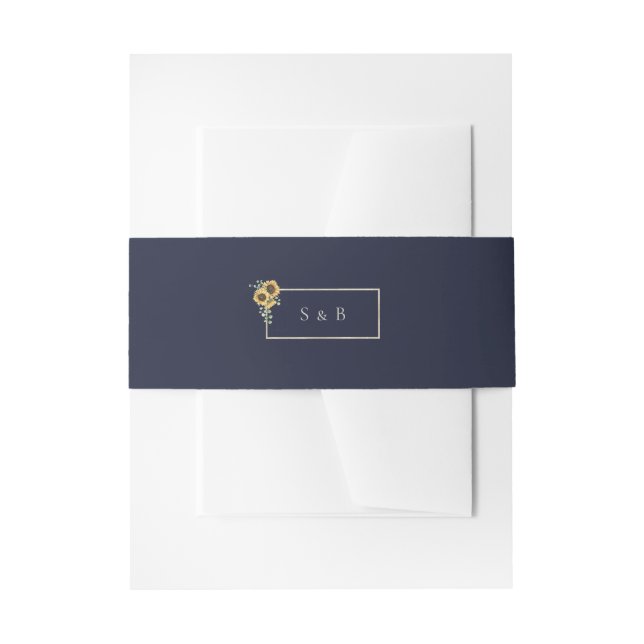 Rustikale Sonnenblumen Navy Blauer Hochzeitsempfan Einladungsbanderole (Vorderseite Beispiel)