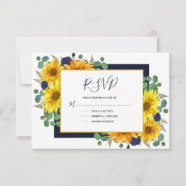 Rustikale Sonnenblumen Navy Blue Rose Country Wedd RSVP Karte