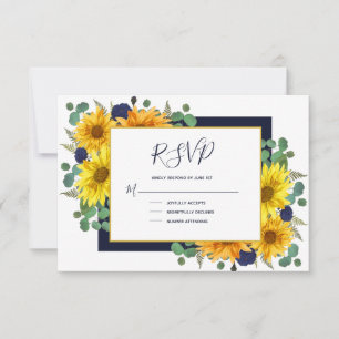 Rustikale Sonnenblumen Navy Blue Rose Country Wedd RSVP Karte