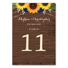 Rustikale Sonnenblumen Navy Blue Rose Wood Wedding Tischnummer