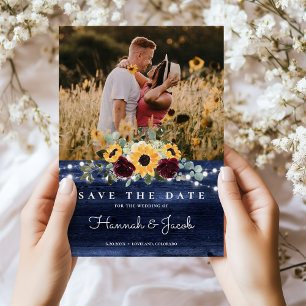 Rustikale Sonnenblumen Navy Blue String Lights Hoc Save The Date