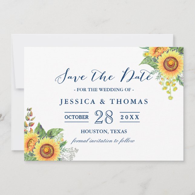 Rustikale Sonnenblumen Navy Blue Wedding Save the  Save The Date (Vorderseite)