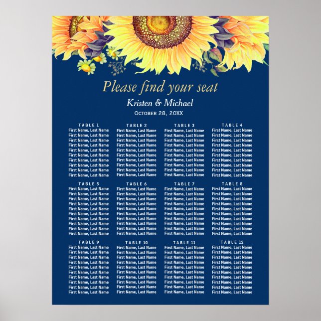 Rustikale Sonnenblumen Navy Blue Wedding Seating C Poster (Vorne)