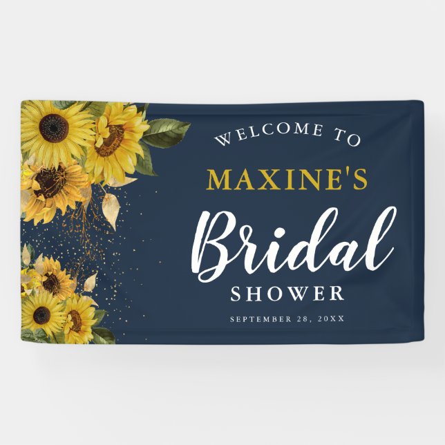 Rustikale Sonnenblumen, Navy & Gold Brautparty Banner (Horizontal)