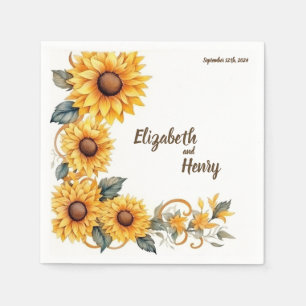 Rustikale Sonnenblumen: Personalisierte HochzeitsN Serviette