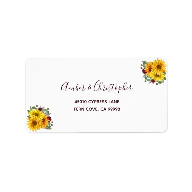Rustikale Sonnenblumen-Rose Hochzeit RSVP-Rücksend Adressaufkleber (Vorne)