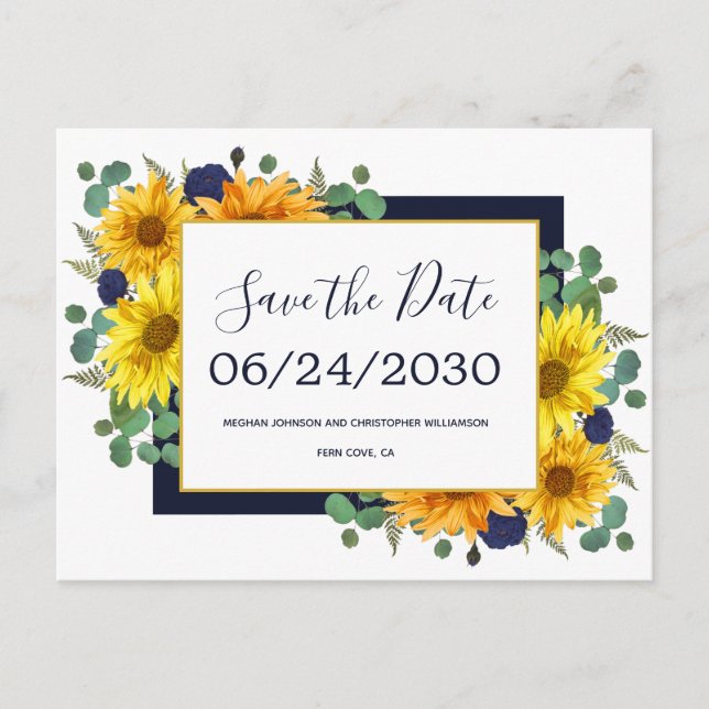 Rustikale Sonnenblumen-Rose Hochzeiten speichern d Ankündigungspostkarte (Vorderseite)