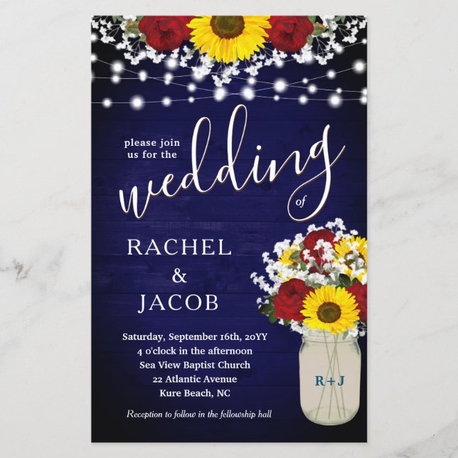 Rustikale Sonnenblumen Rose Mason Jar Blue Wedding (Vorderseite)