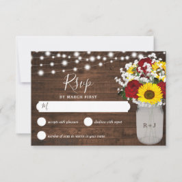 Rustikale Sonnenblumen Rose Mason Jar Lights Hochz RSVP Karte