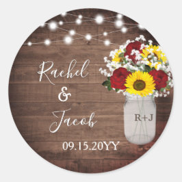 Rustikale Sonnenblumen Rose Mason Jar Lights Hochz Runder Aufkleber