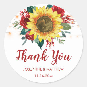 Rustikale Sonnenblumen, rote Blumenzwiebeln Runder Aufkleber