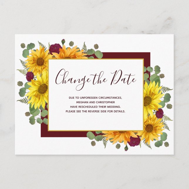 Rustikale Sonnenblumen Rote Rosen Hochzeit ändern  Ankündigungspostkarte (Vorderseite)