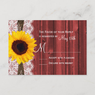 Rustikale Sonnenblumen Rotes Bartholz Hochzeitskar RSVP Karte
