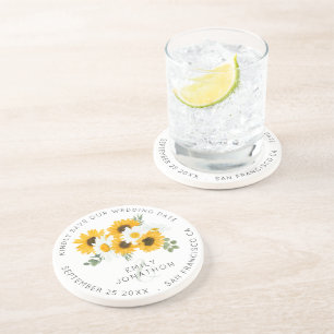 Rustikale Sonnenblumen Save the Date halten Getränkeuntersetzer