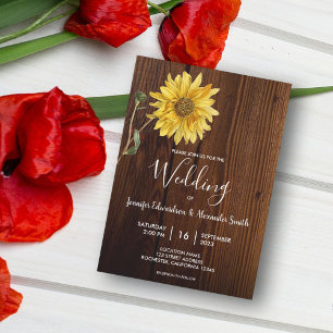 Rustikale Sonnenblumen Scheunenholz Hochzeit Einladung