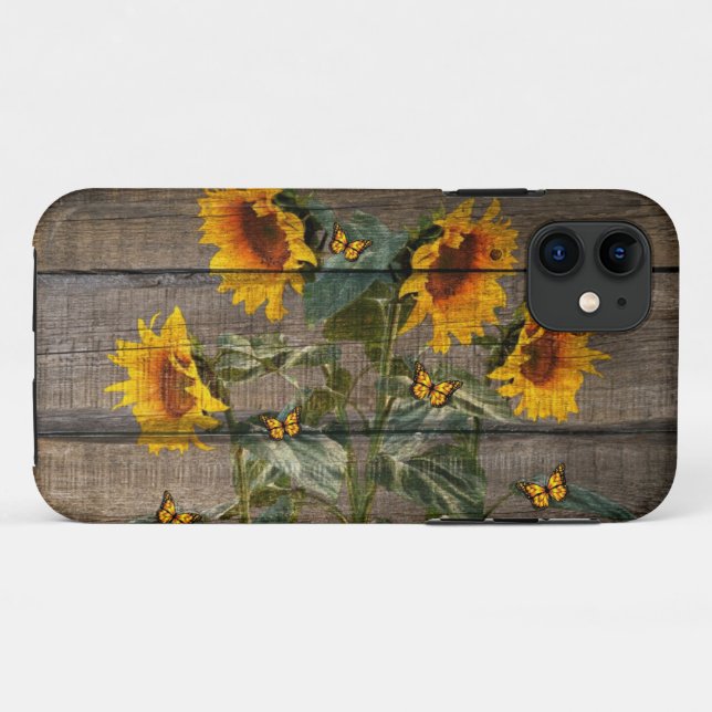Rustikale Sonnenblumen Schmetterlinge Barrett Case-Mate iPhone Hülle (Rückseite (Horizontal))