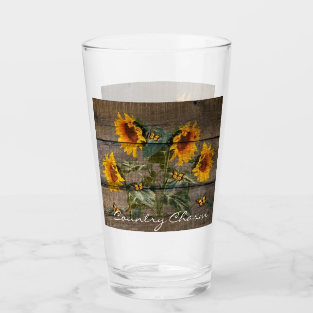 Rustikale Sonnenblumen Schmetterlinge Barrett Glas (Vorderseite)