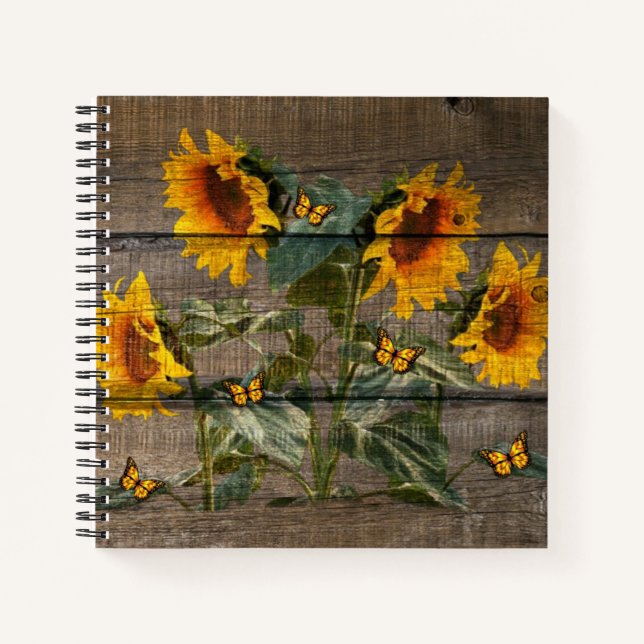 Rustikale Sonnenblumen Schmetterlinge Barrett Notizbuch (Vorderseite)
