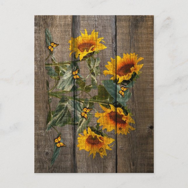 Rustikale Sonnenblumen Schmetterlinge Barrett Postkarte (Vorderseite)