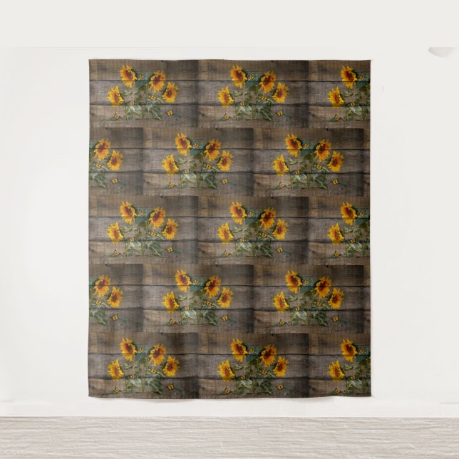 Rustikale Sonnenblumen Schmetterlinge Barrett Wandteppich (Vorderseite)