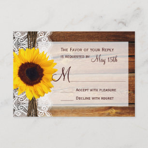 Rustikale Sonnenblumen-Stallholz-Spitzen-RSVP-Kart RSVP Karte