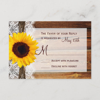 Rustikale Sonnenblumen-Stallholz-Spitzen-RSVP-Kart RSVP Karte