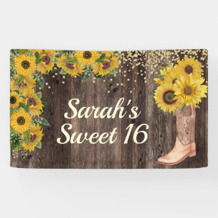 Rustikale Sonnenblumen-Stiefel Glitter Sweet 16 Ge Banner