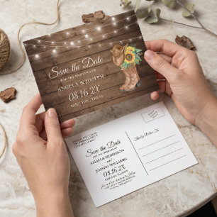 Rustikale Sonnenblumen Stiefel Western Save the Da Ankündigungspostkarte