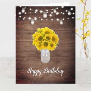 Rustikale Sonnenblumen String Lights Mason Jar Geb Karte