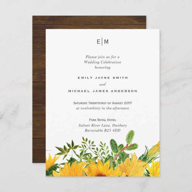 Rustikale Sonnenblumen, Südliche Hochzeit (Vorne/Hinten)