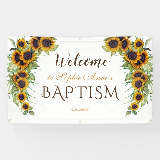 Rustikale Sonnenblumen Taufe Girl Banner (Horizontal)