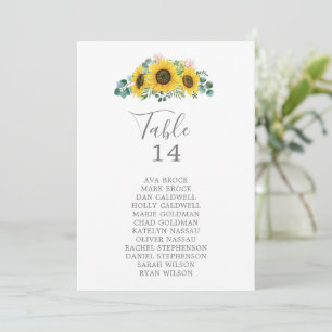 Rustikale Sonnenblumen-Tischnummer-Sitzplan-Karten