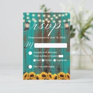Rustikale Sonnenblumen und Aquamarine Laterne Wedd RSVP Karte