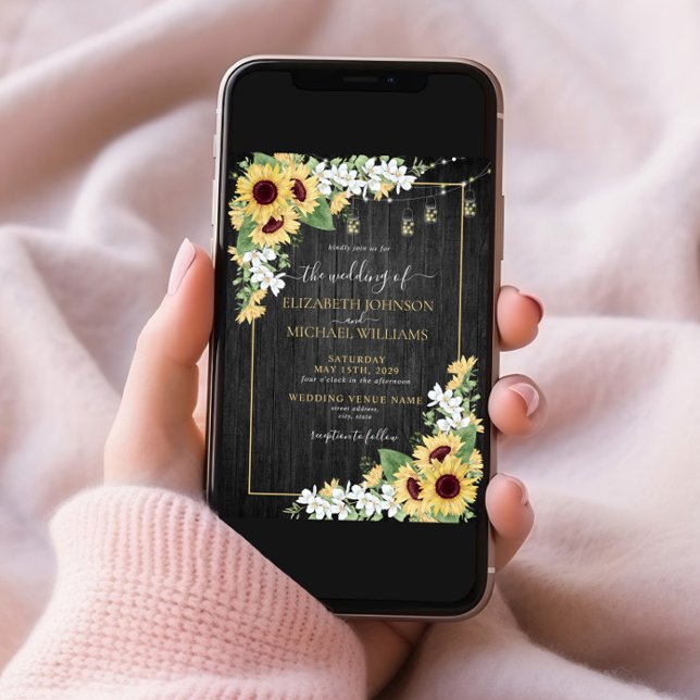 Rustikale Sonnenblumen und graues Blumenholz Foto  Einladung (Von Creator hochgeladen)