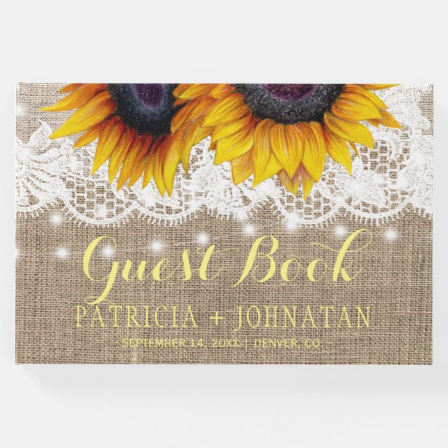Rustikale Sonnenblumen und Hochzeit Gästebuch (Vorderseite)