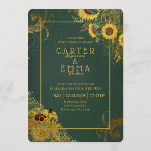 Rustikale Sonnenblumen und Hochzeiten in einem grü Einladung