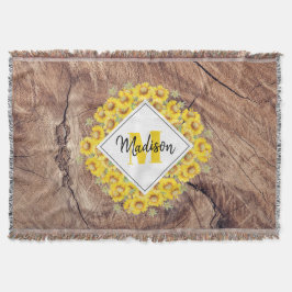 Rustikale Sonnenblumen und Holztextur Monogramm Decke