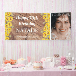 Rustikale Sonnenblumen und Holztextur zum Geburtst Banner