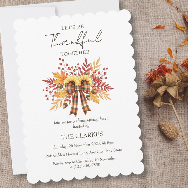 Rustikale Sonnenblumen und Karierter Erntedank Einladung (Rustic Sunflower & Plaid Thanksgiving Invitation)