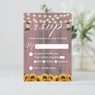 Rustikale Sonnenblumen und Laternenrosa-Stall-Hoch RSVP Karte