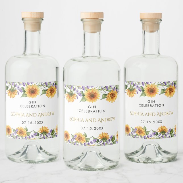 Rustikale Sonnenblumen und Lavendel Wedding Liquor Alkoholflaschenetikett (Flaschen)