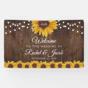 Rustikale Sonnenblumen und Lichter auf der Hochzei Banner