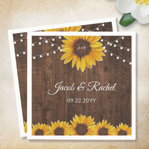 Rustikale Sonnenblumen und Lichter auf der Hochzei Serviette