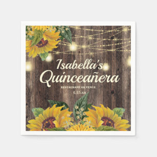Rustikale Sonnenblumen und Lichter aus Holz Quince Serviette