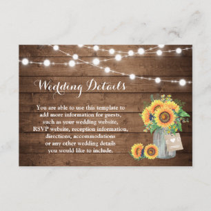 Rustikale Sonnenblumen und Lichter für Hochzeiten Begleitkarte