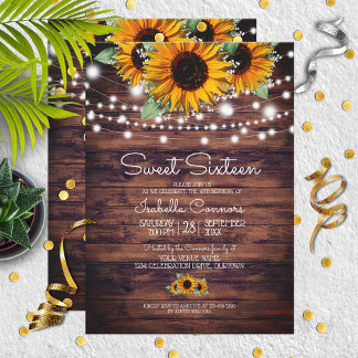 Rustikale Sonnenblumen und Lichter von Twinkle Swe Einladung