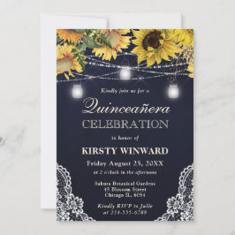 Rustikale Sonnenblumen und Mason Jar Lights Quince Einladung